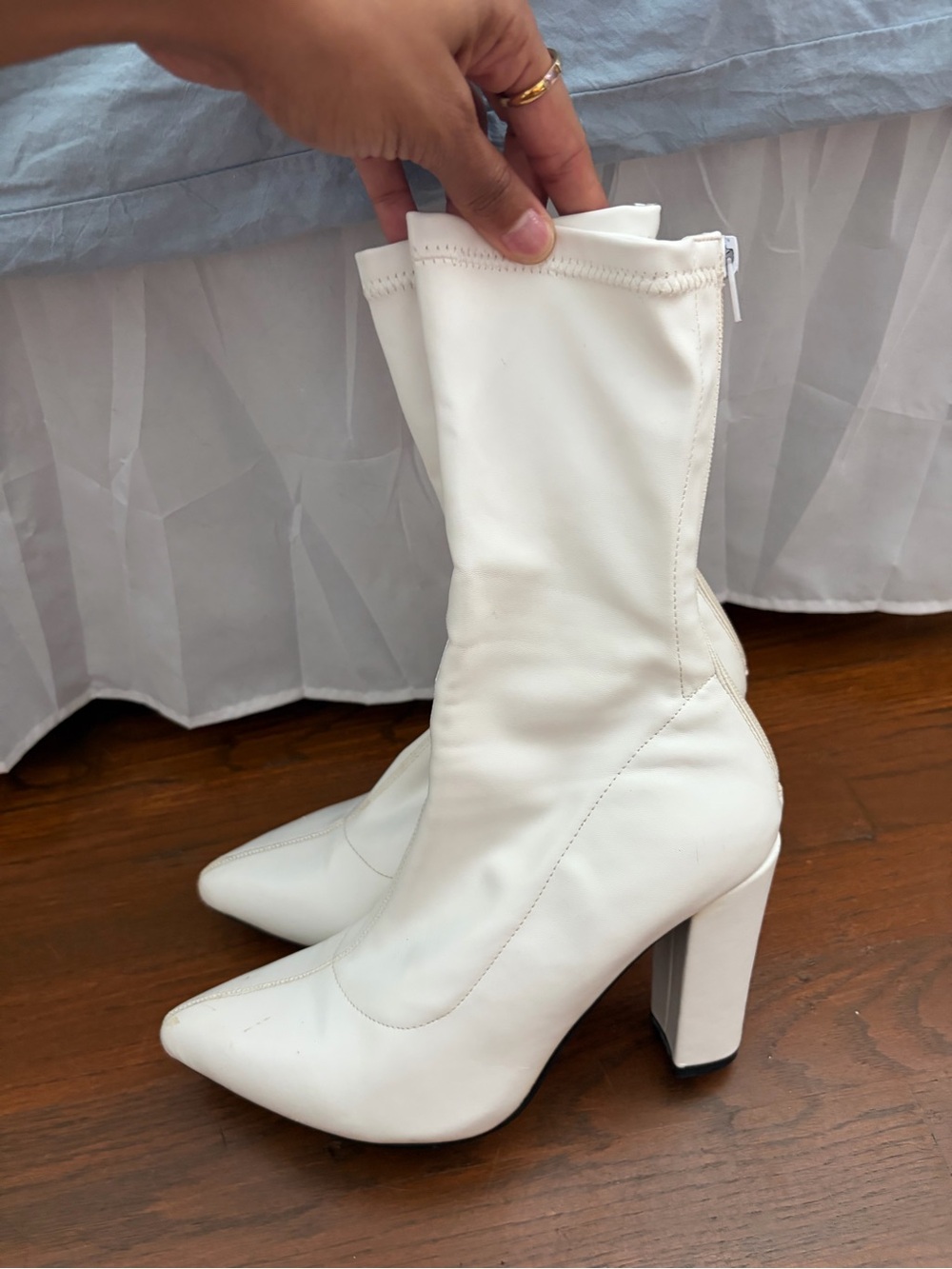 Nasty Gal White Pointed Block-Heel Ankle Boots